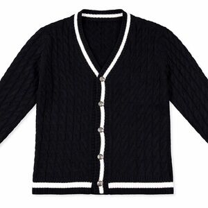 Men's Black Cable Knit Cardigan Sweater